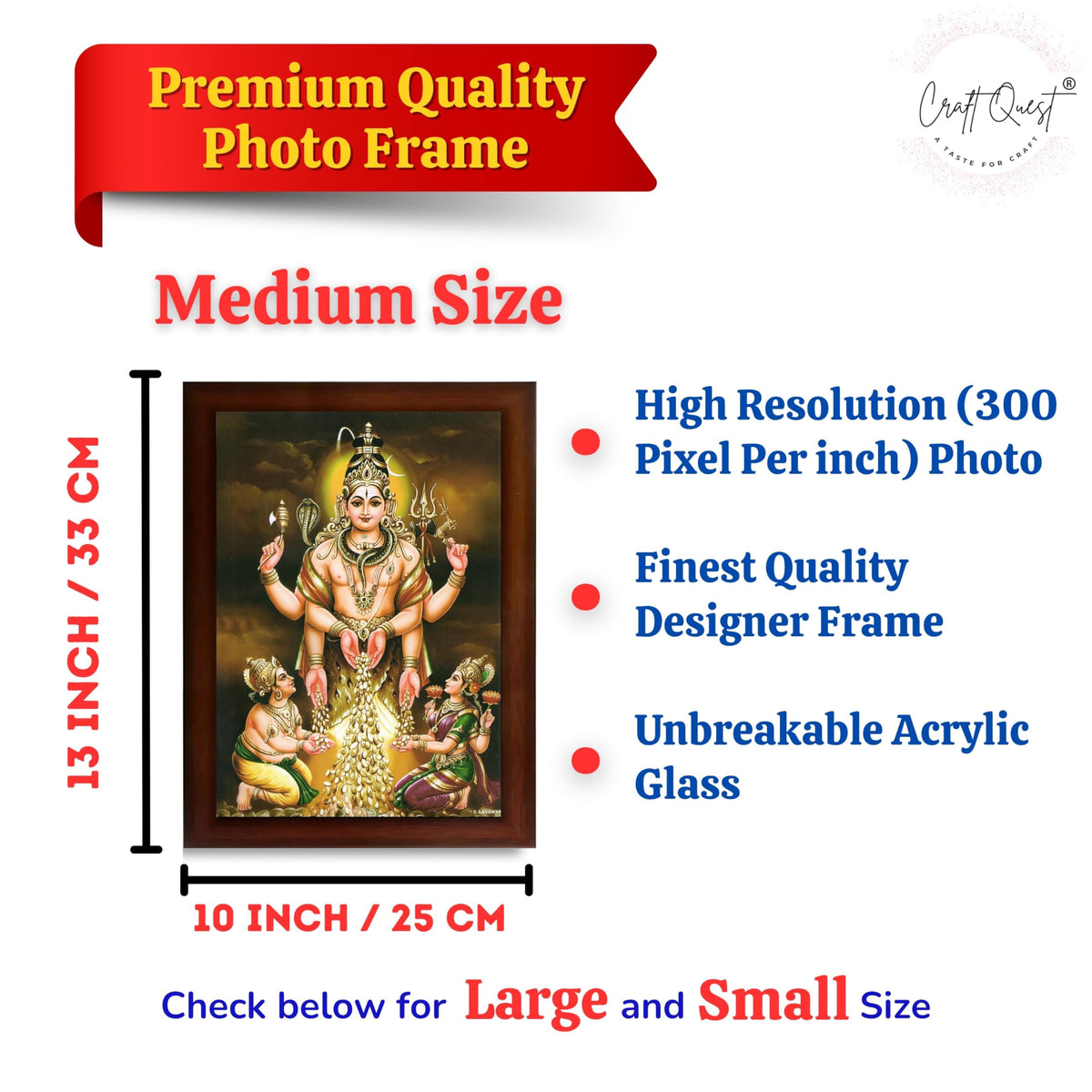 CRAFT QUEST Swarnakarshana Bhairava Swamy With Lakshmi Devi and Kuber Bhagwan Wall Photo Frame | South God Picture Frame for Home, Office, Temple & Gifting
