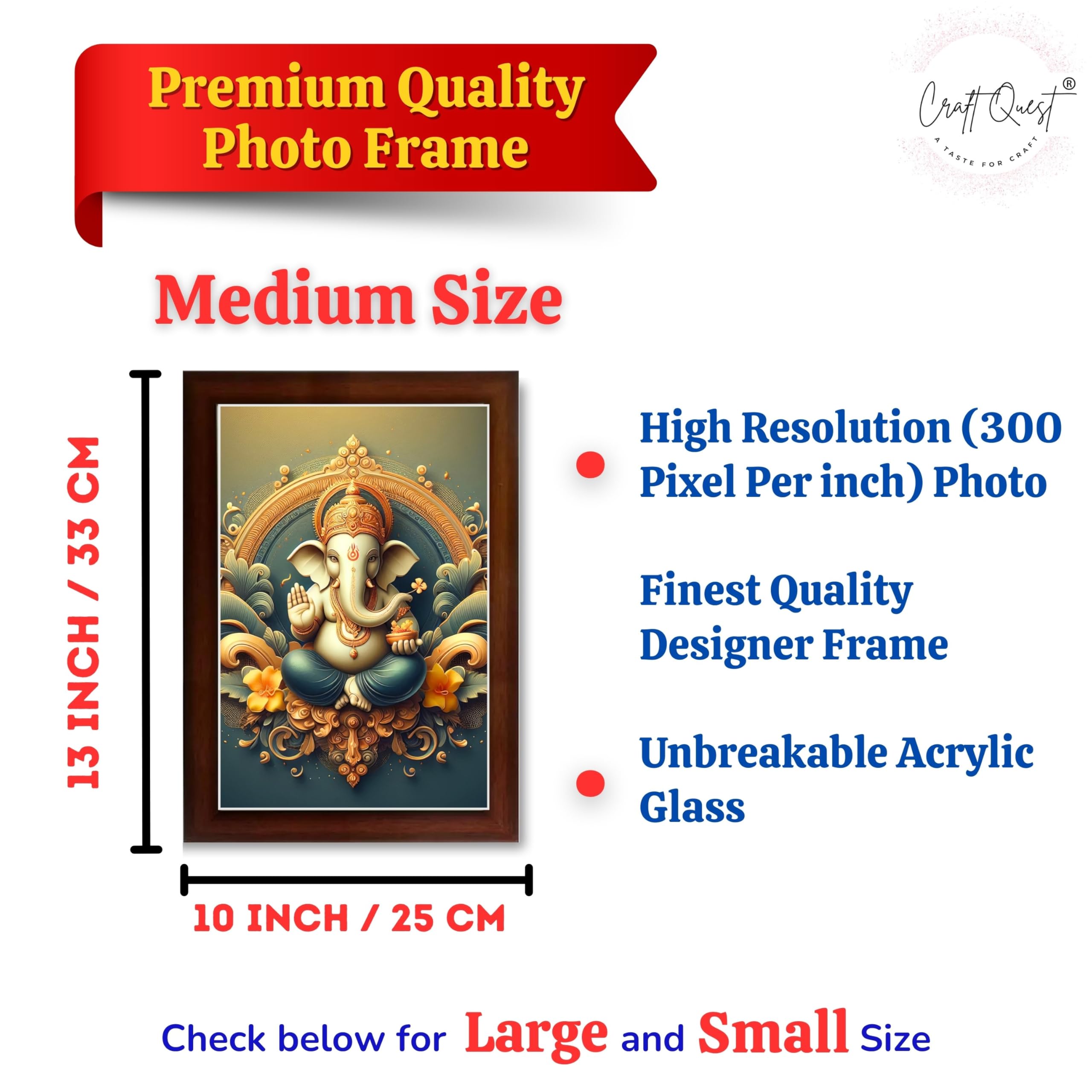 CRAFT QUEST Lord Ganpati Ganesh ji God Frame for Pooja Room & Wall Decor GA-254