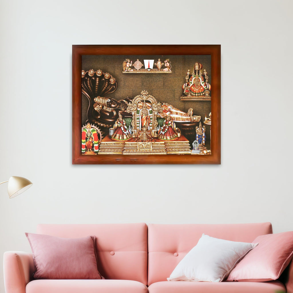 CRAFT QUEST Srirangam Ranganatha Swamy Ranganathar Perumal Wall Painting Framed | South God Picture Frame for Home, Office, Temple & Gifting