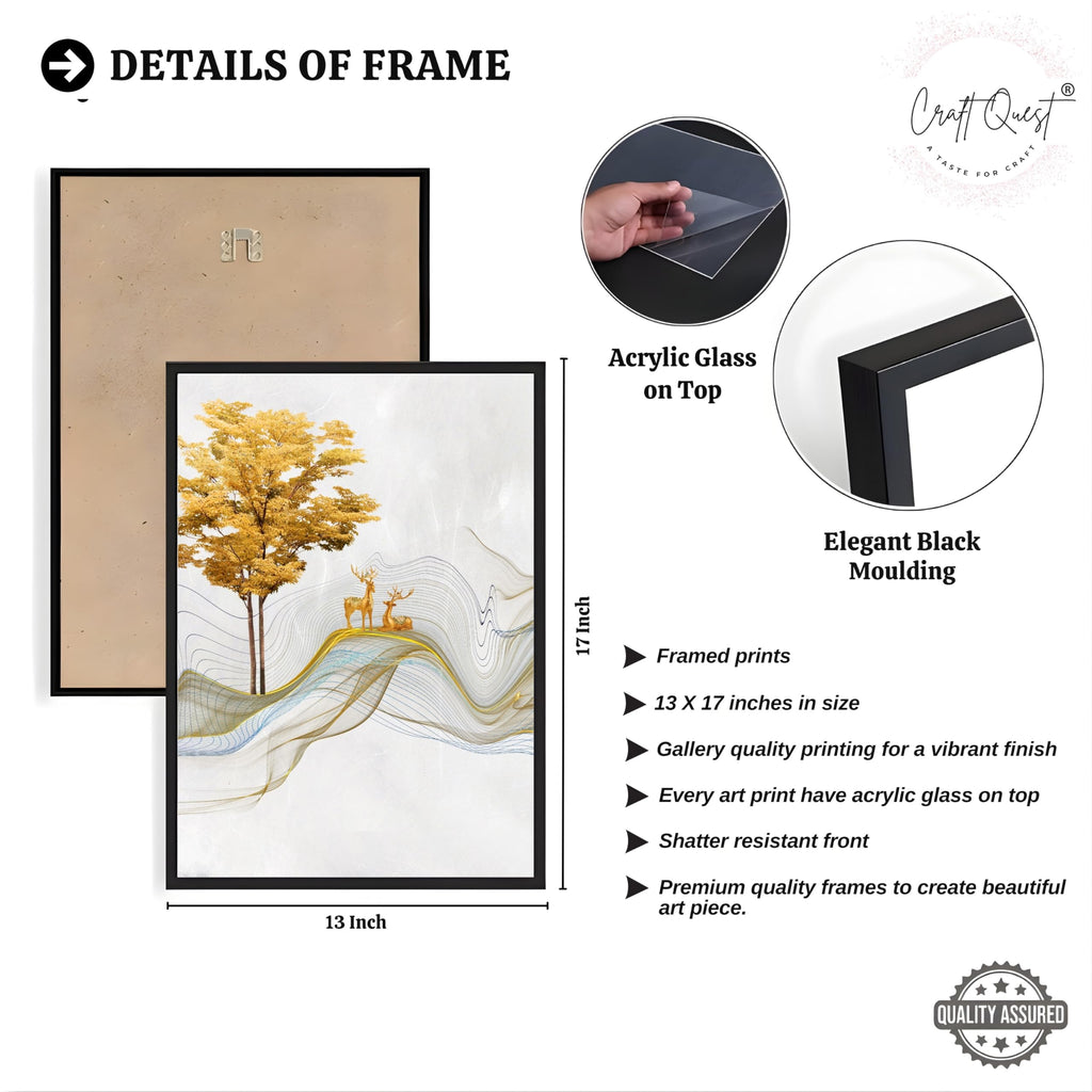 CRAFT QUEST Modern Art Landscapes Sanlian Adornment Wall Art | Set of 3 Frames for Home Decoration | Ideal for Living Room, Bedroom & Offices