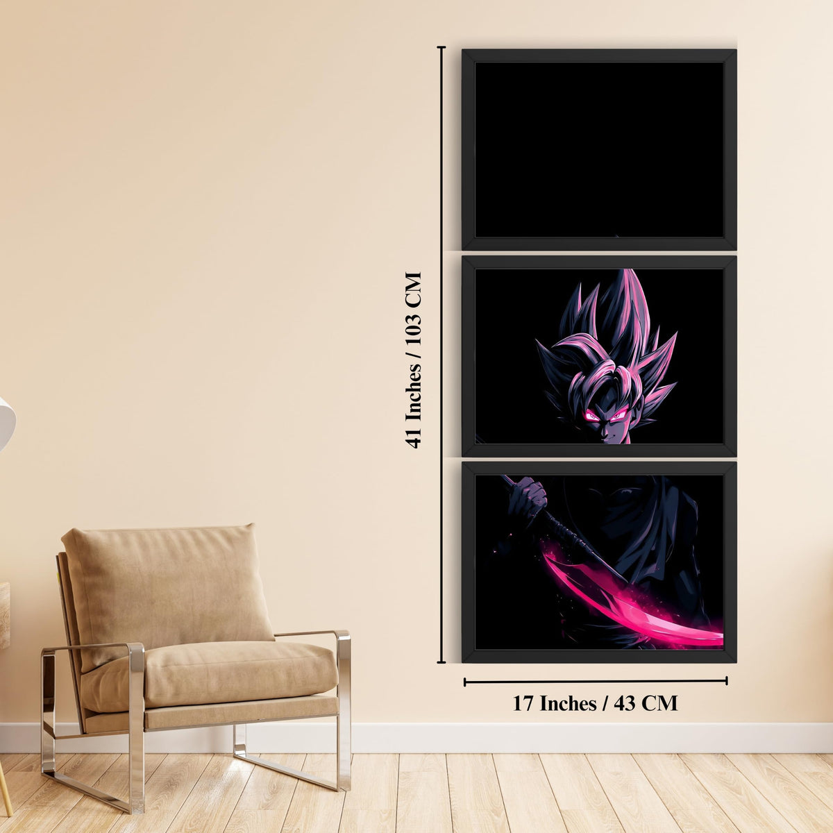 VENUXE ARTS Set Of 3 Anime Characters Wall Framed |Anime Characters Framed Poster for Living Room Bedroom Gaming Room Studio Wall Decor