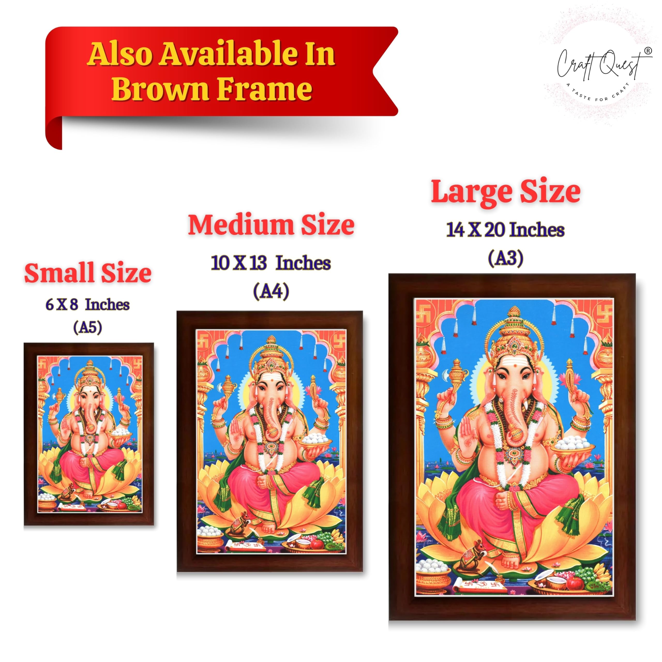 CRAFT QUEST Lord Ganpati Ganesha Wall Hanging Frame for Living Room, Bedroom, Office & Pooja Room Décor GA-212