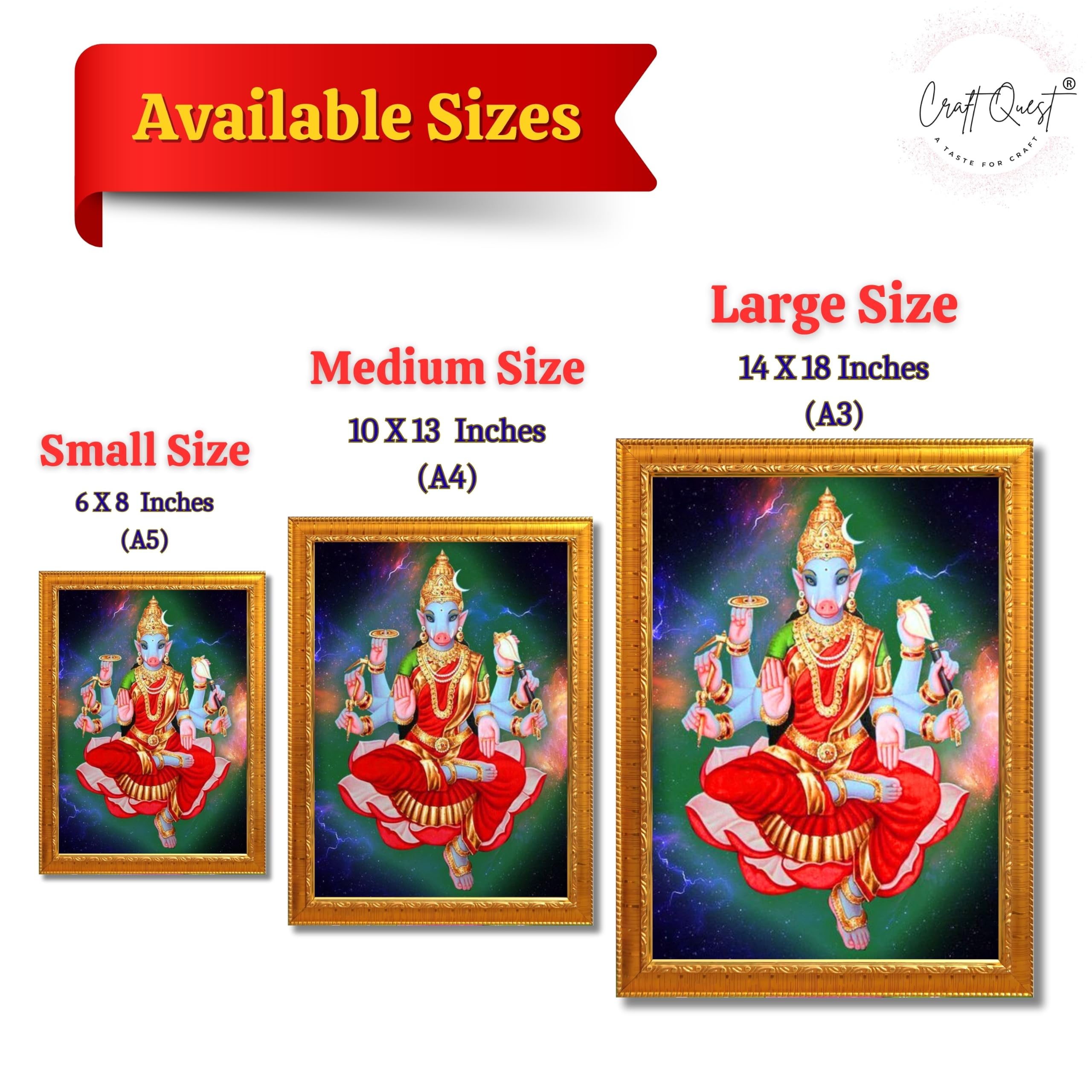 CRAFT QUEST Varahi Amman amma Photo Varahi Wall Painting Photo Frame With Acrylic Glass| South Devi Frame for Home, Office, Temple & Gifting
