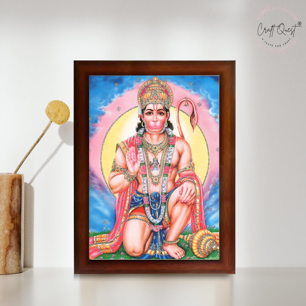 CRAFT QUEST Hanuman JI | Bajrangbali Religious Photo frame Decorative Item Synthetic frame