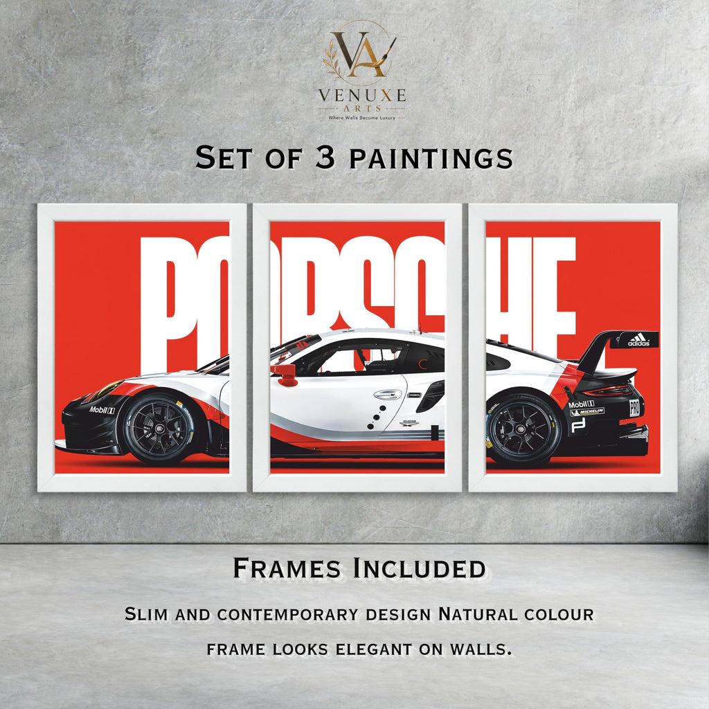 VENUXE ARTS Set Of 3 Big Sports Cars Framed Posters Gift Items for Boys Room Wall Decoration Bedroom Living Room Office Studio Décor | Car Poster Frame for Wall Décor