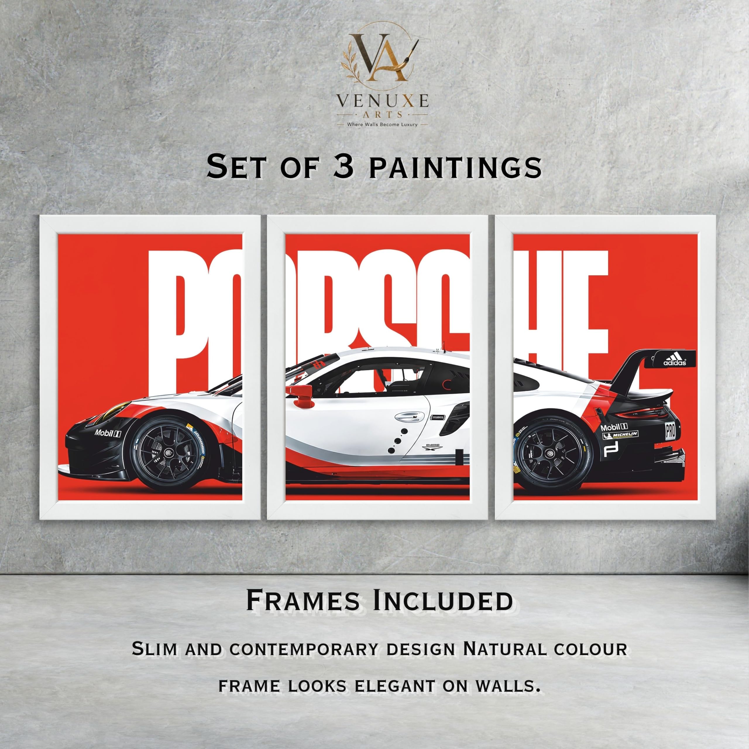 VENUXE ARTS Set Of 3 Big Sports Cars Framed Posters Gift Items for Boys Room Wall Decoration Bedroom Living Room Office Studio Décor | Car Poster Frame for Wall Décor