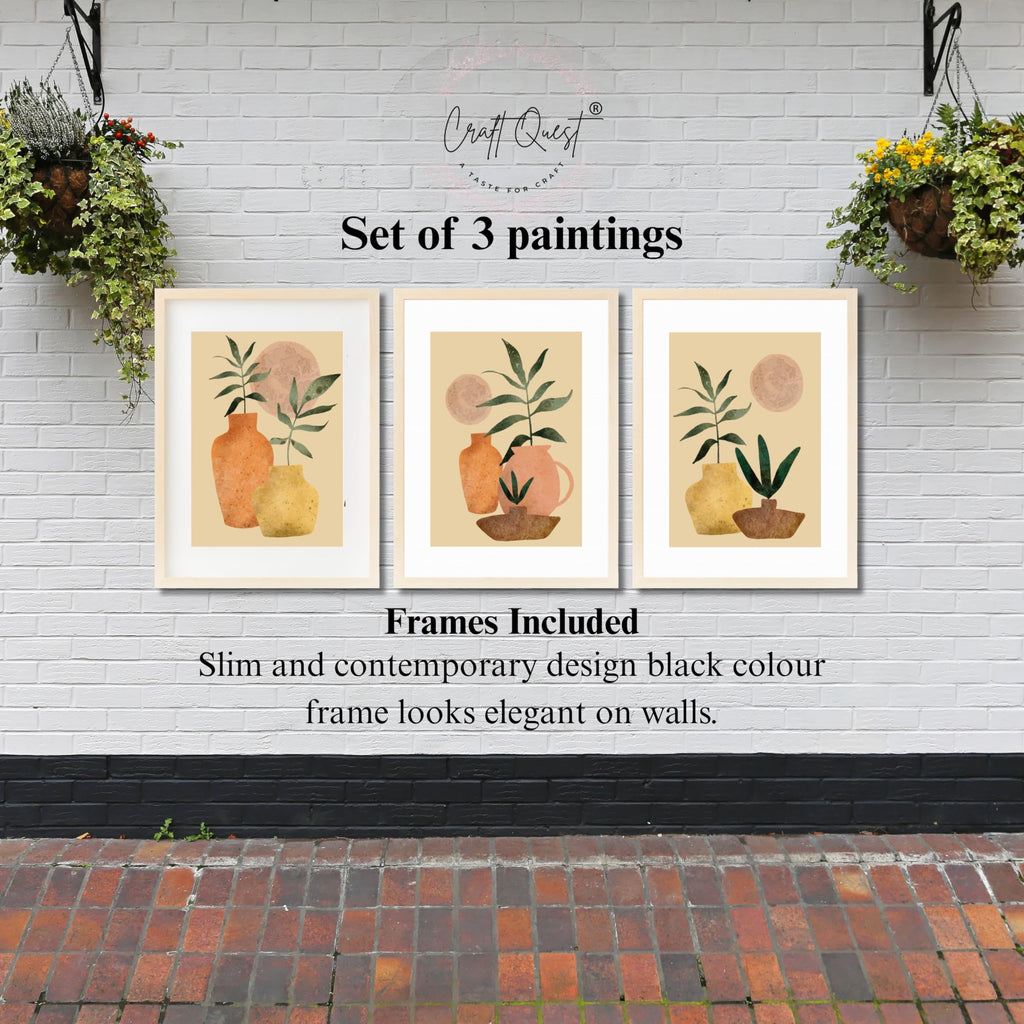 CRAFT QUEST Wall Art Decor Paintings | Set of 3 BOHO Wall Art Frames for Home Decoration | Ideal for Living Room, Bedroom & Office