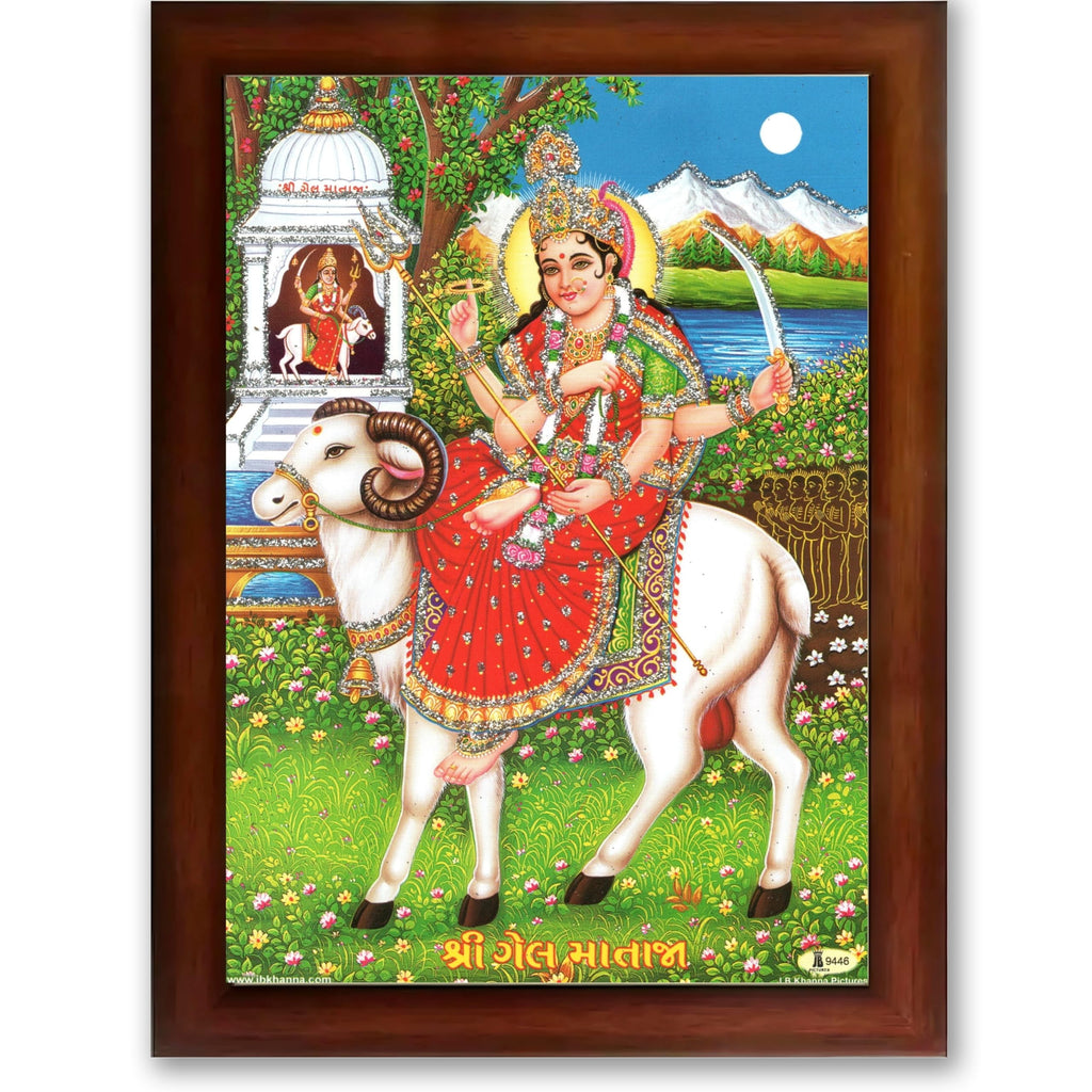 CRAFT QUEST Gel Mata Ji Geldi Maa Devi Mataji Ma Wall Painting For Home Decor wooden framed