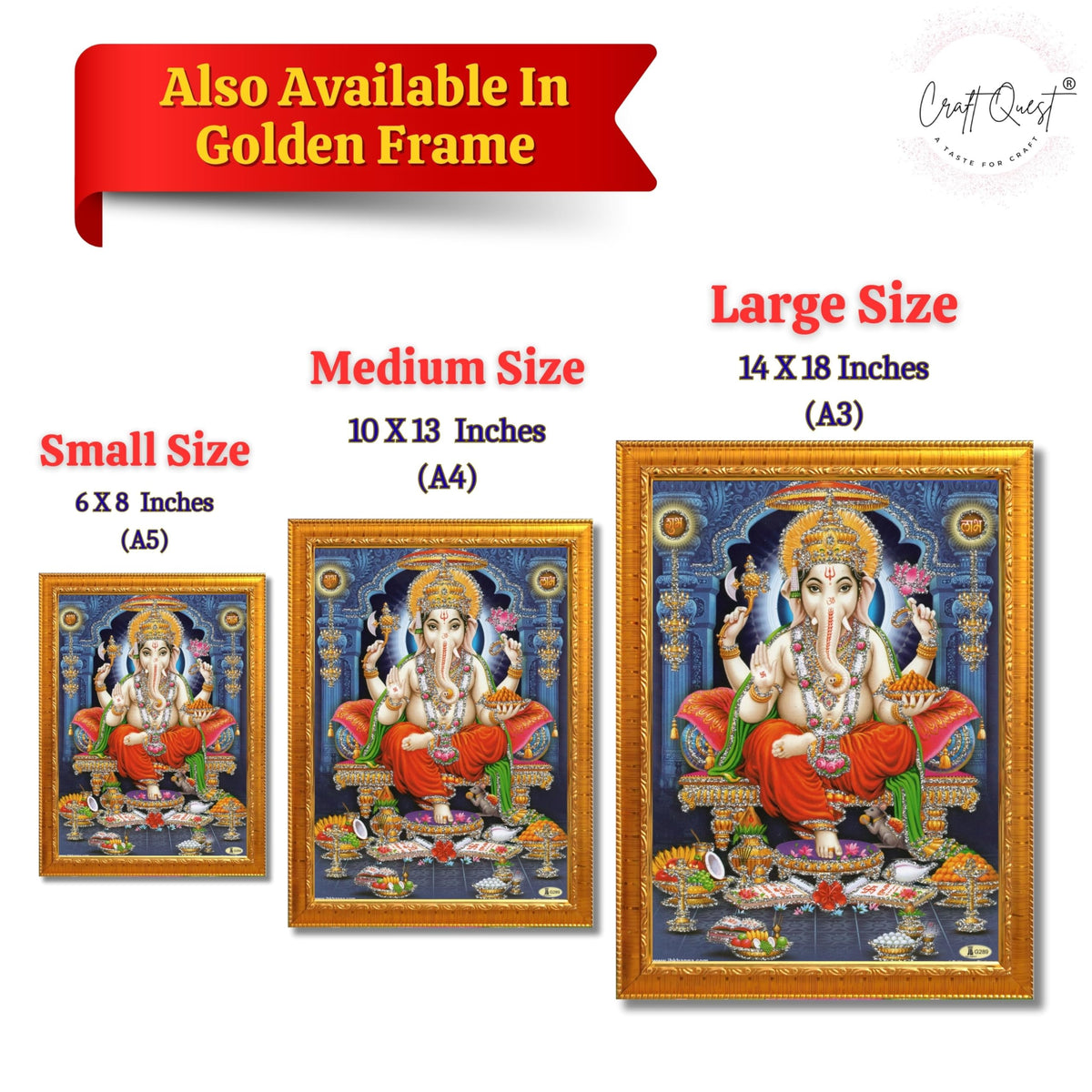 CRAFT QUEST God Ganpati Ganesha Modern Wall Art Painting With Frame For Pooja, Home and Office Decor Item