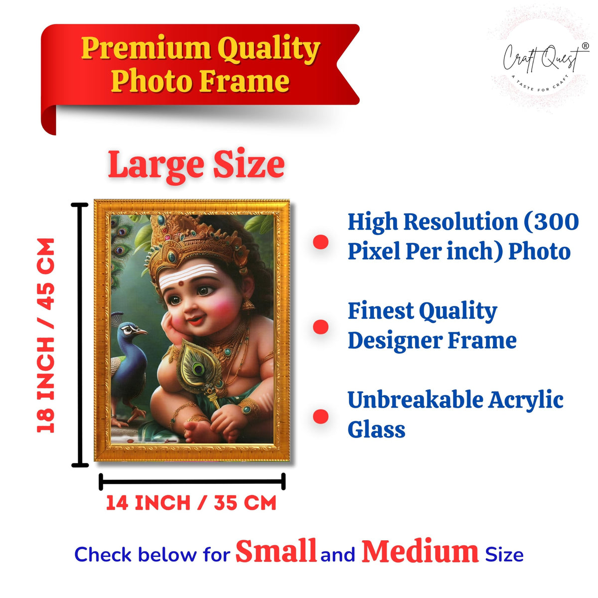 CRAFT QUEST Lord Murugan Photo Frame for Pooja Room - Kartikeya, Subramanya Swamy, Balamurugan Wall Decor | Religious Hindu God Picture Frame for Home, Office, Temple & Gifting