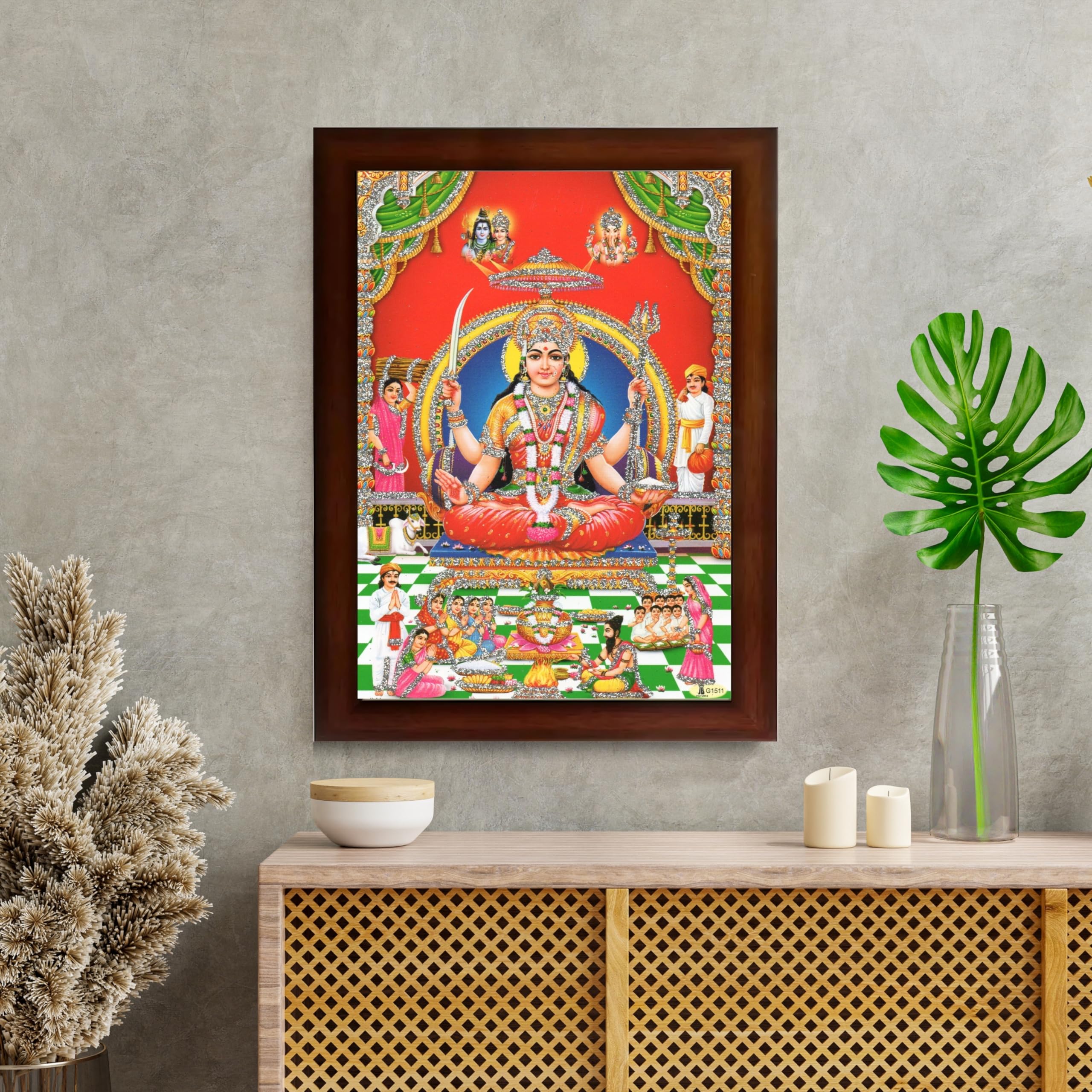 CRAFT QUEST Maa Santoshi Wooden Photo Frame With Acrylic Sheet For Worship/Pooja