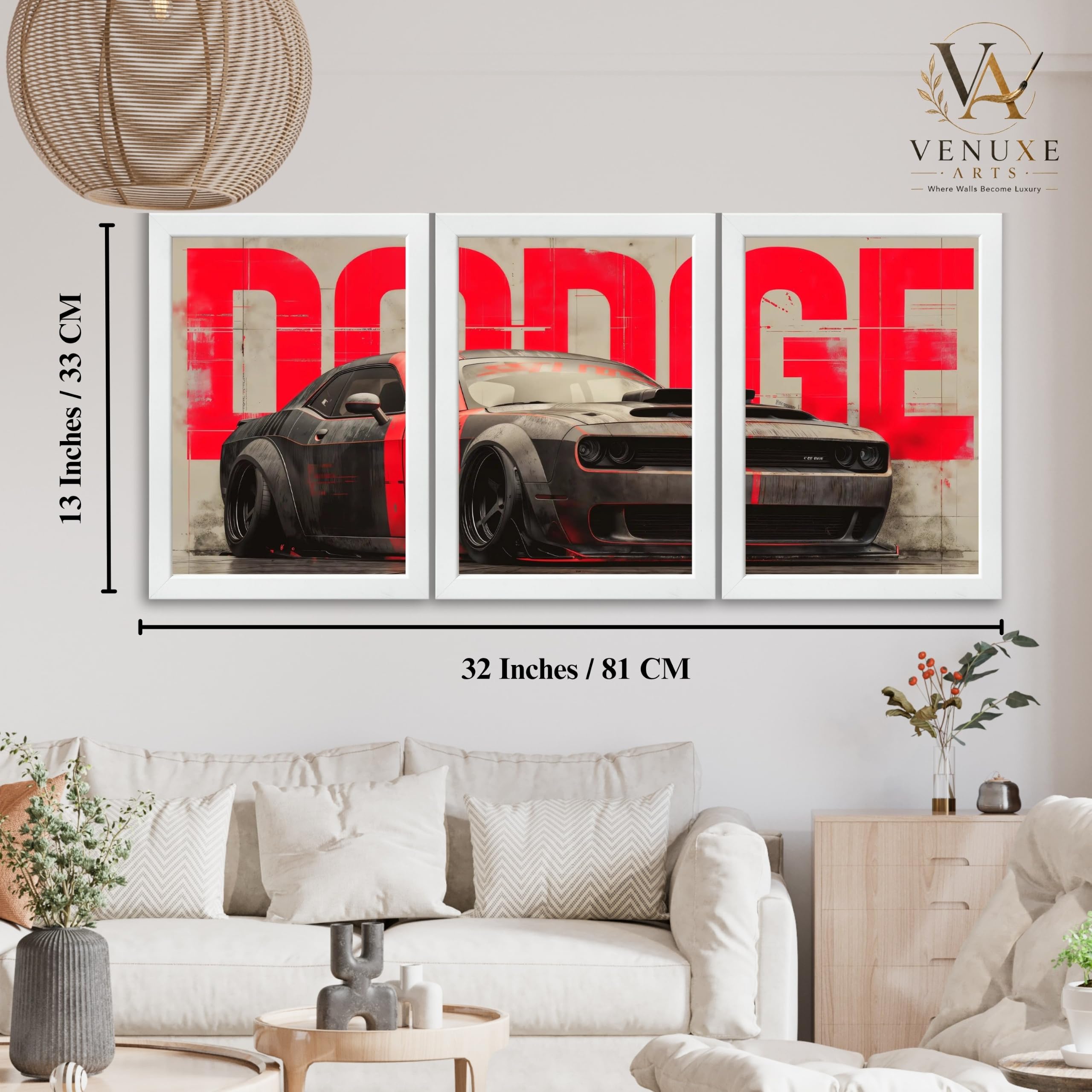 VENUXE ARTS Set Of 3 Big Sports Cars Framed Posters Gift Items for Boys Room Wall Decoration Bedroom Living Room Office Studio Décor | Car Poster Frame for Wall Décor