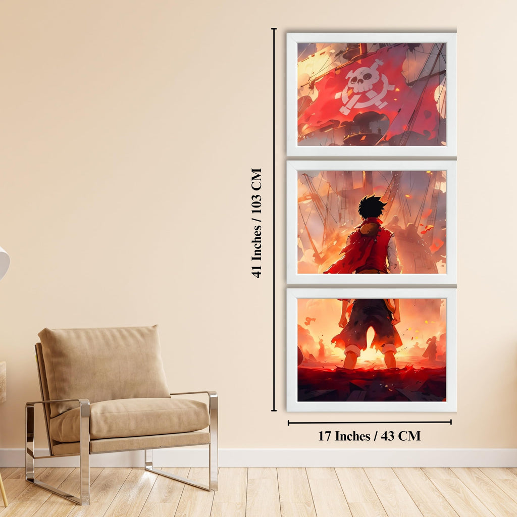VENUXE ARTS Set Of 3 Anime Characters Wall Framed |Anime Characters Framed Poster for Living Room Bedroom Gaming Room Studio Wall Decor