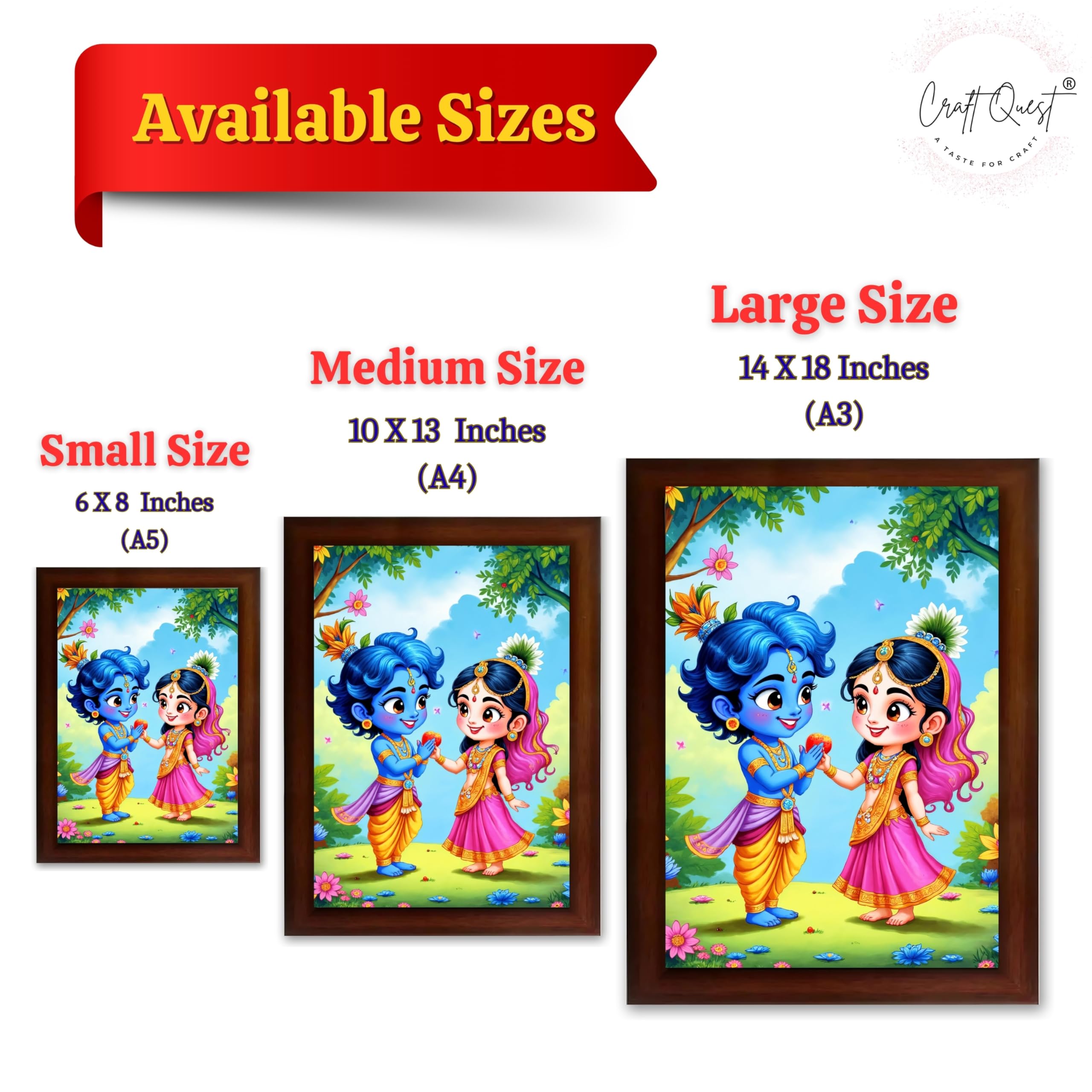 CRAFT QUEST Cute Bal Gopal HD Print | Bal Krishna Frame for Home Temple, Office Desk, Car Dashboard