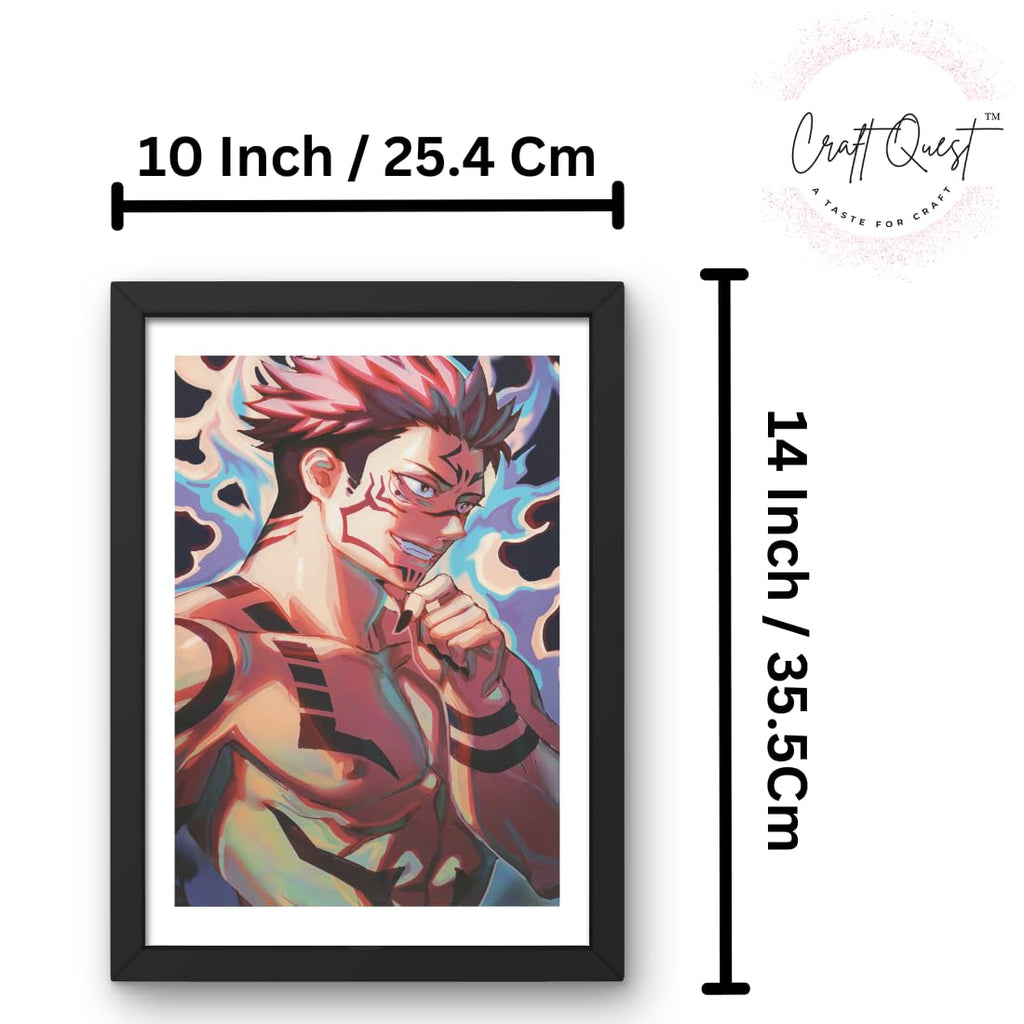 CRAFT QUEST Sukuna ryomen Poster Anime Laminated Posters Framed Painting with Matt Black Frame (14 Inches x 10 Inches)