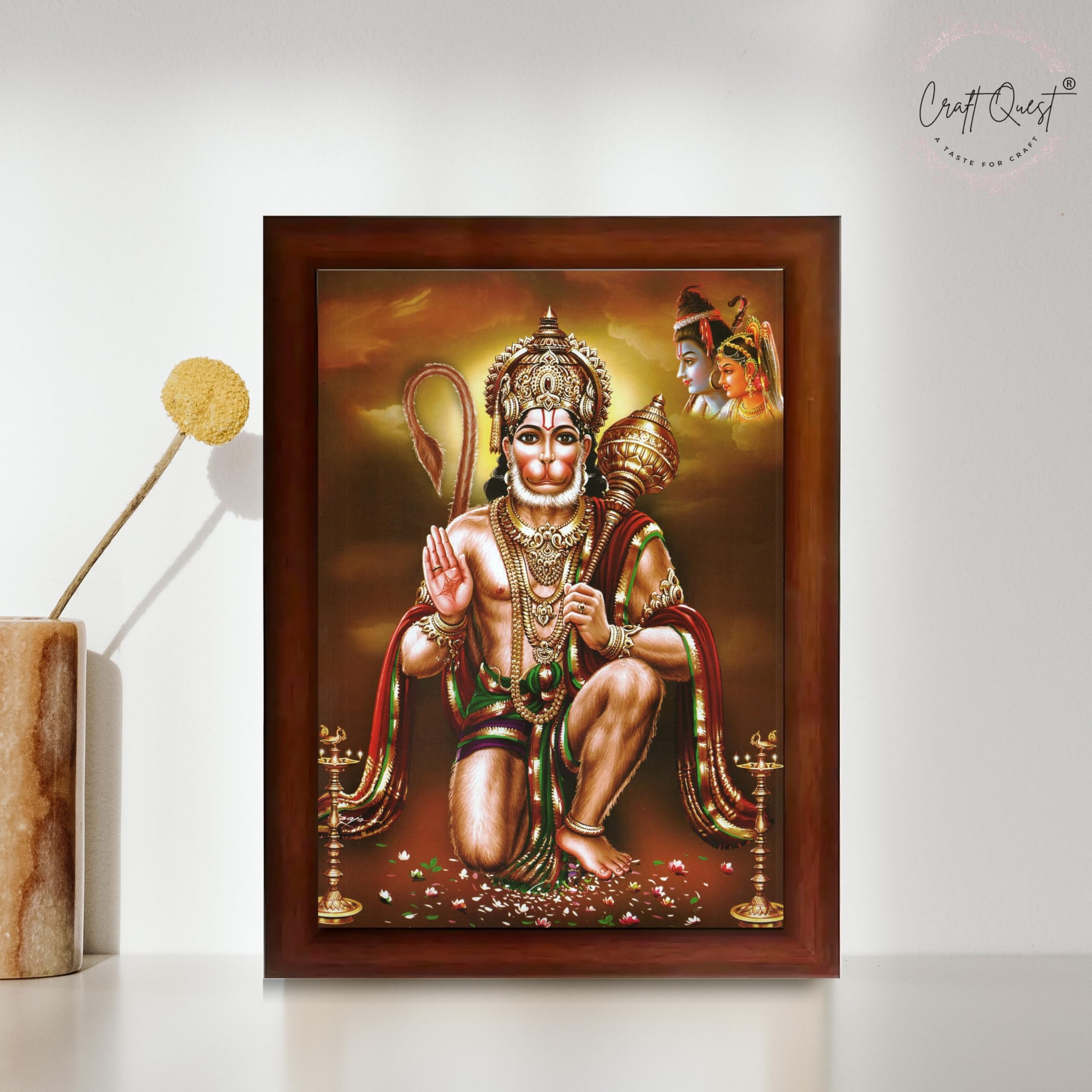 CRAFT QUEST Lord Hanuman Ji Photo Frame | Acrylic Glass, Lightweight & Waterproof | Ideal for Home, Office, Temple & Puja Room Wall Decor