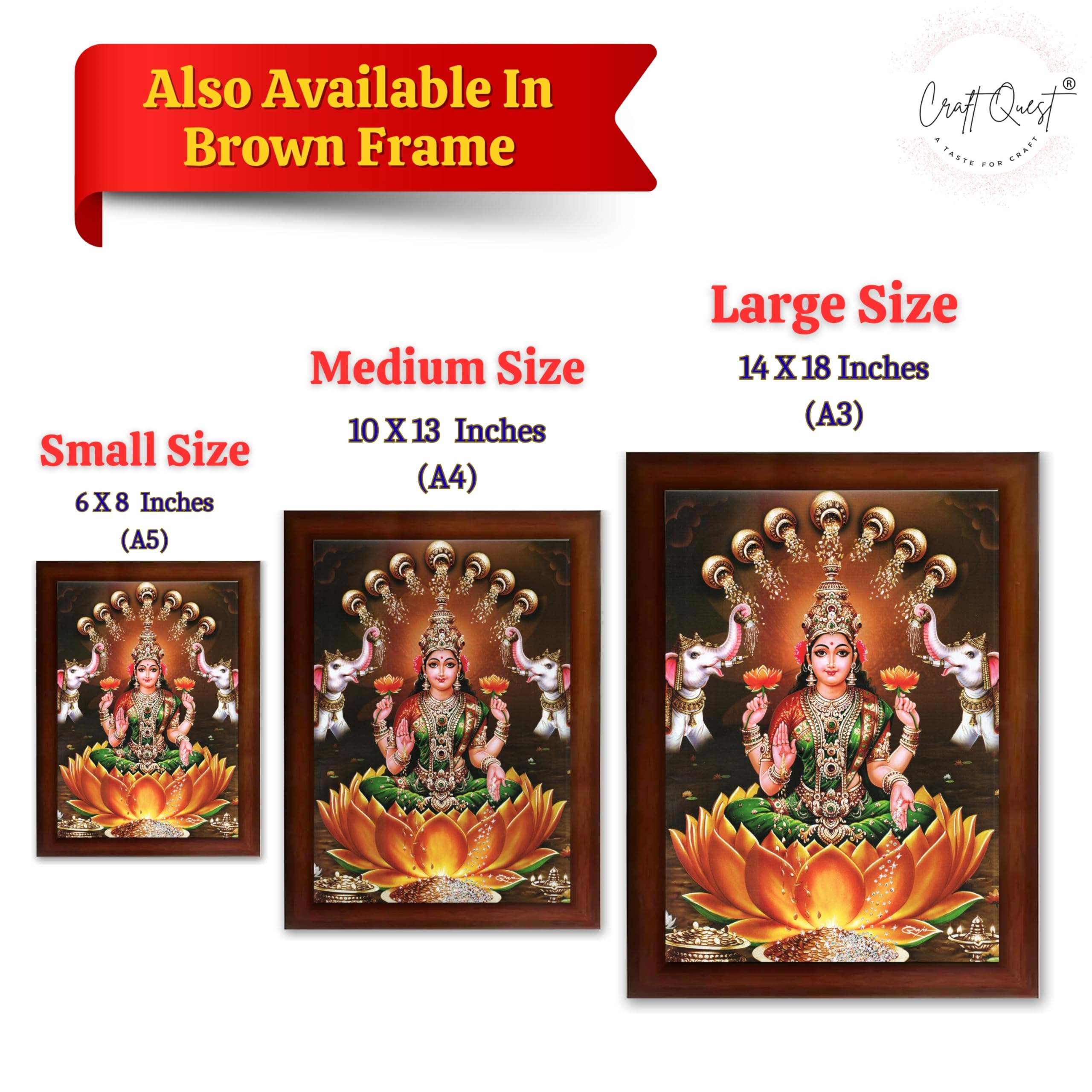 CRAFT QUEST Goddess Lakshmi Mata Wall Painting Photo Framed | Acrylic Glass, Lightweight & Waterproof | Ideal for Home, Office, Temple & Puja Room, Wall Decor