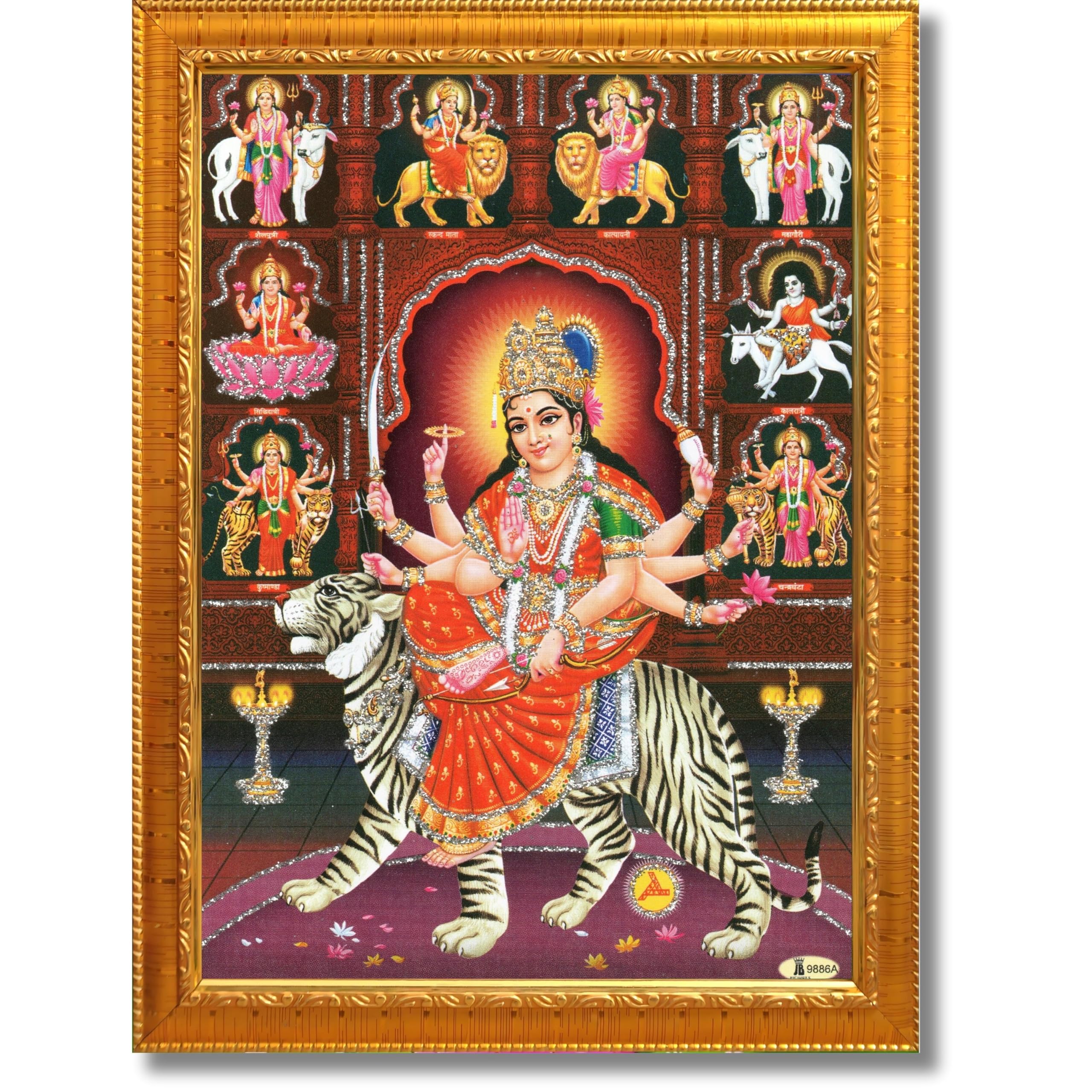 CRAFT QUEST Durga Mata Goddess Navadurga Navdurga Wall Painting Framed Home Décor