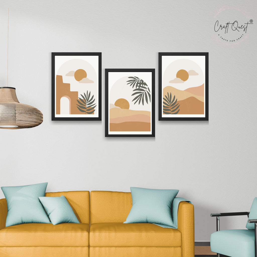CRAFT QUEST Wall Art Decor Painting | Set of 3 Abstract Wall Art Frames for Home Decoration | Ideal for Living Room, Bedrooms & Offices