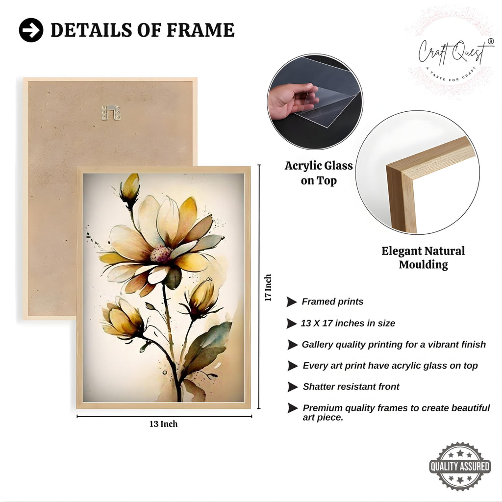 CRAFT QUEST Nature Inspired Triptych Flowers Abstract Wall Art | Set of 3 Frames for Home Decoration | Ideal for Living Room, Bedroom & Office