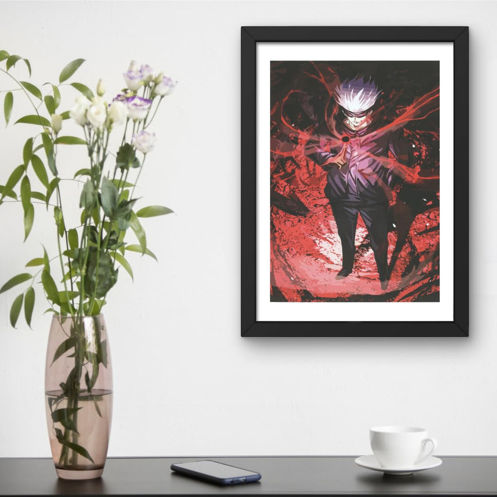 CRAFT QUEST Sukuna Ryomen Anime Laminated Posters Framed Painting with Matt Black Frame (14 Inches x 10 Inches)