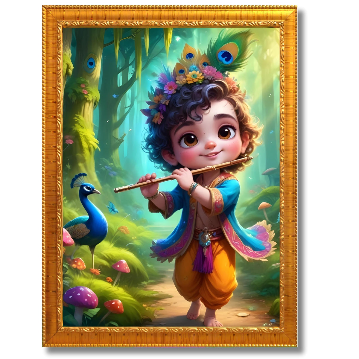 CRAFT QUEST Cute Little Krishna Frame | Bal Gopal HD Painting | Home Temple, Office Desk, Wall Décor Item