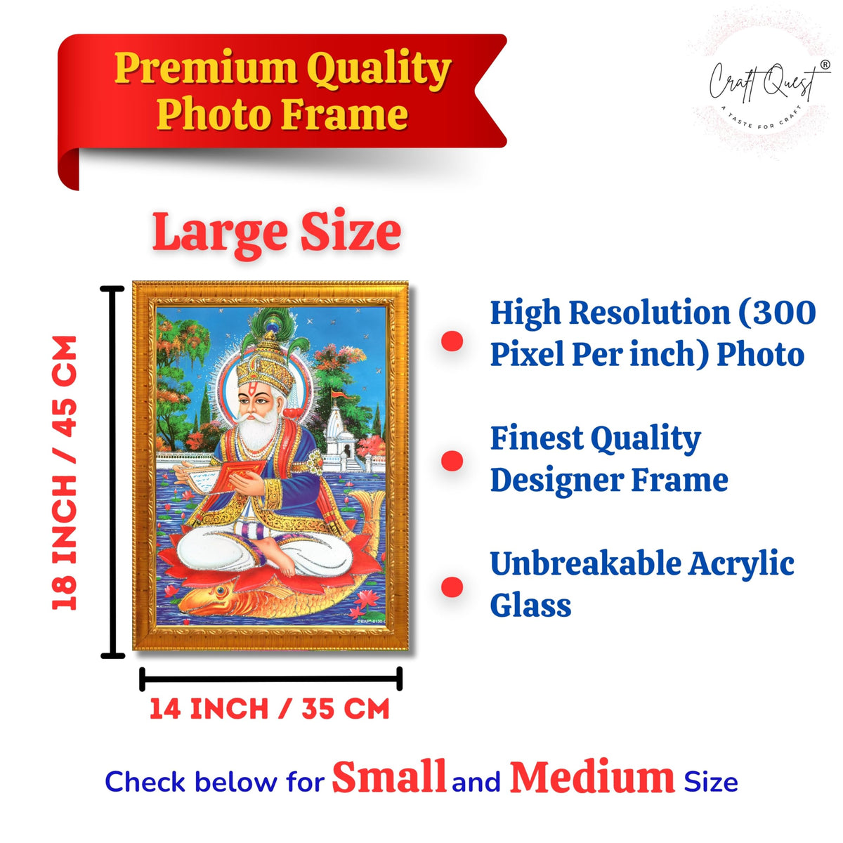 CRAFT QUEST Sindhi Lord Jhulelal/lal Sai Vishnu Avtar/Sindhi God Religious Golden Photo Frame For Mandir And Wall Decor | Best Gifting Option |