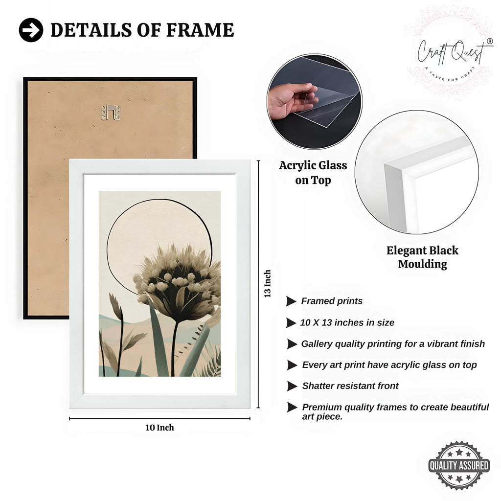 CRAFT QUEST Boho Abstract Flowers & Leaves | Set of 3 Frames for Home Decoration | Ideal for Living Room, Bedroom & Offices