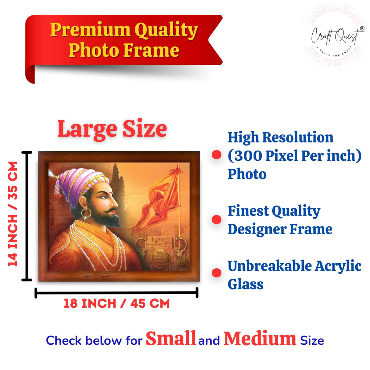 CRAFT QUEST Shri Chhatrapati Shivaji Maharaj Wall Photo Frame | Lightweight | Home Decoration Item | Best Gifting Option