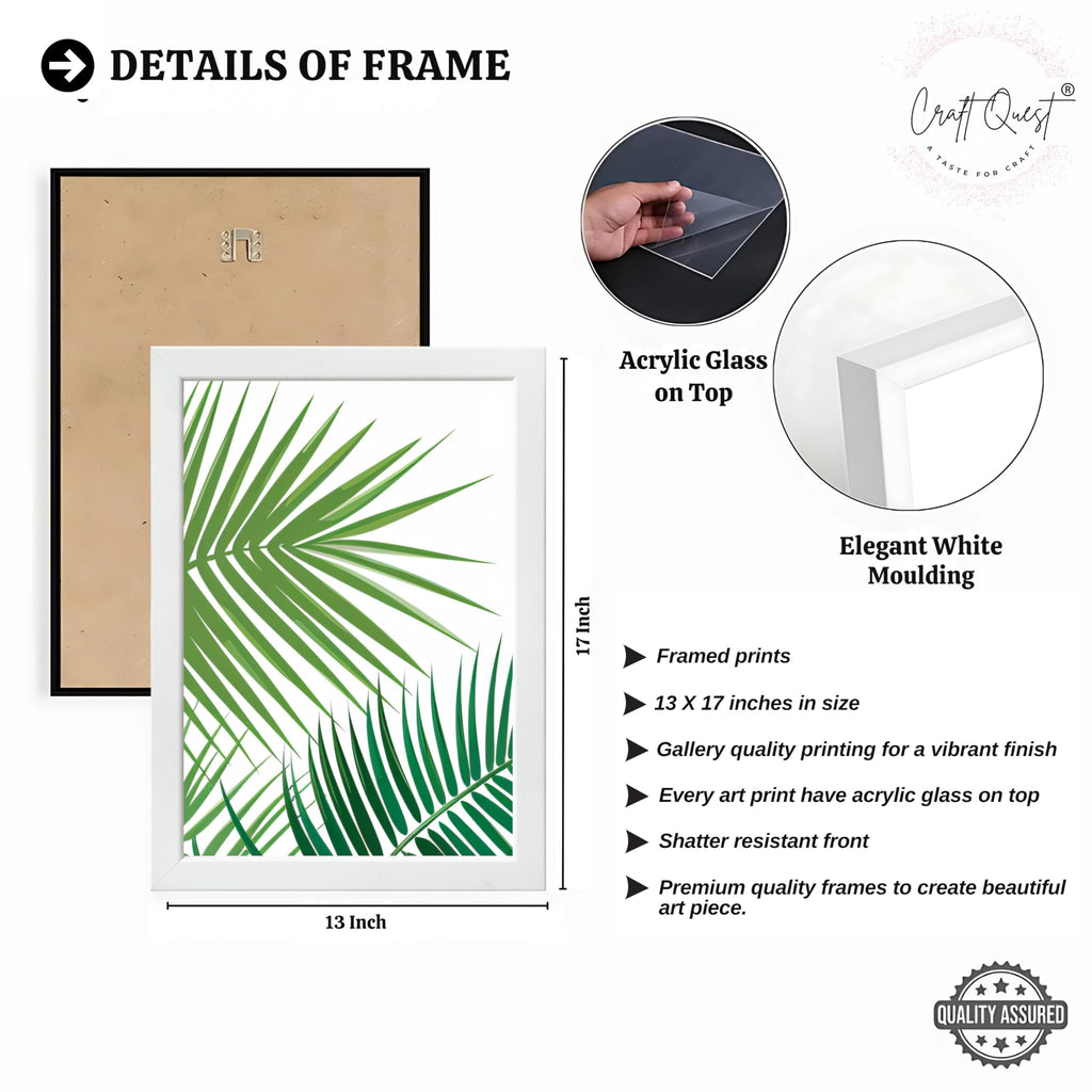 CRAFT QUEST Nature Inspired Tropical Palm Leaf Modern Wall Art | Set of 3 Frames for Home Decoration | Ideal for Living Room, Bedroom & Offices