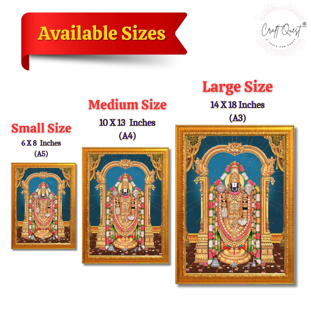 CRAFT QUEST Lord Tirupati Balaji Lakshmi Venkateshwara Swamy Wall Painting Framed Home Room Decor