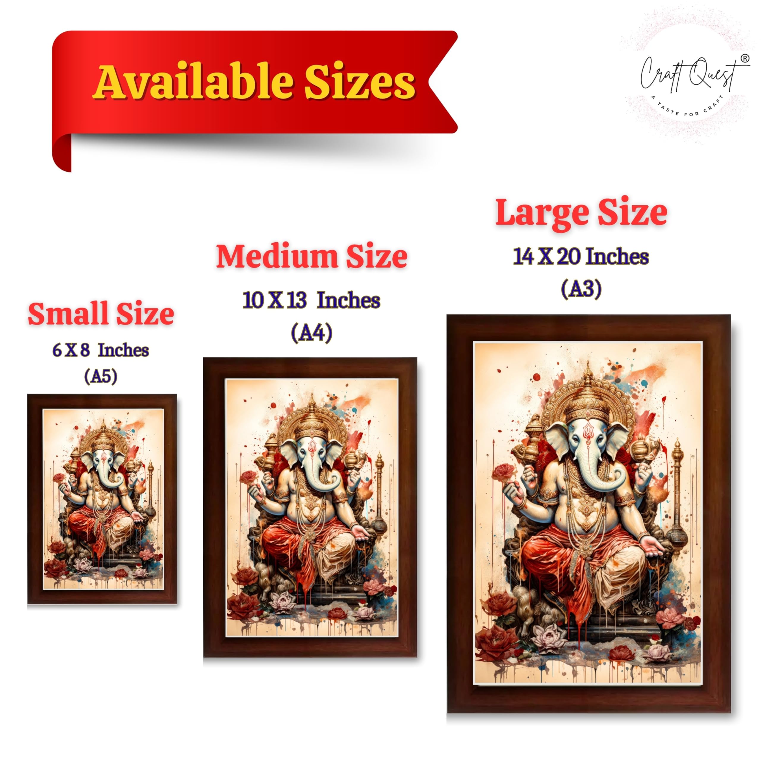 CRAFT QUEST Lord Ganesh Ganpati ji Hanging Wall Painting Framed For Home Décor