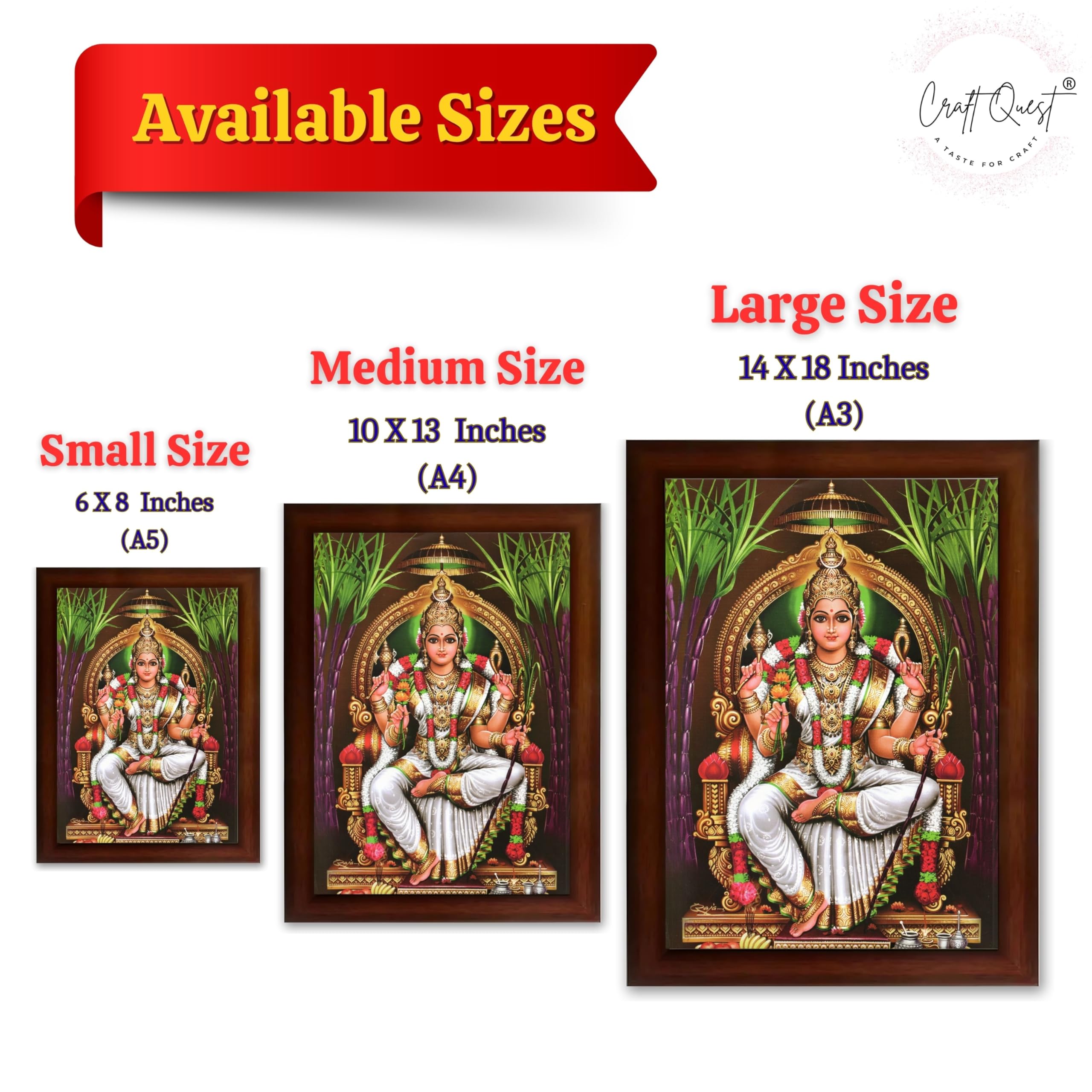 CRAFT QUEST Lalitha Devi Tripura Sundari Mata Wall Painting Photo Framed | South God Picture Frame for Home, Office, Temple & Gifting, Decor