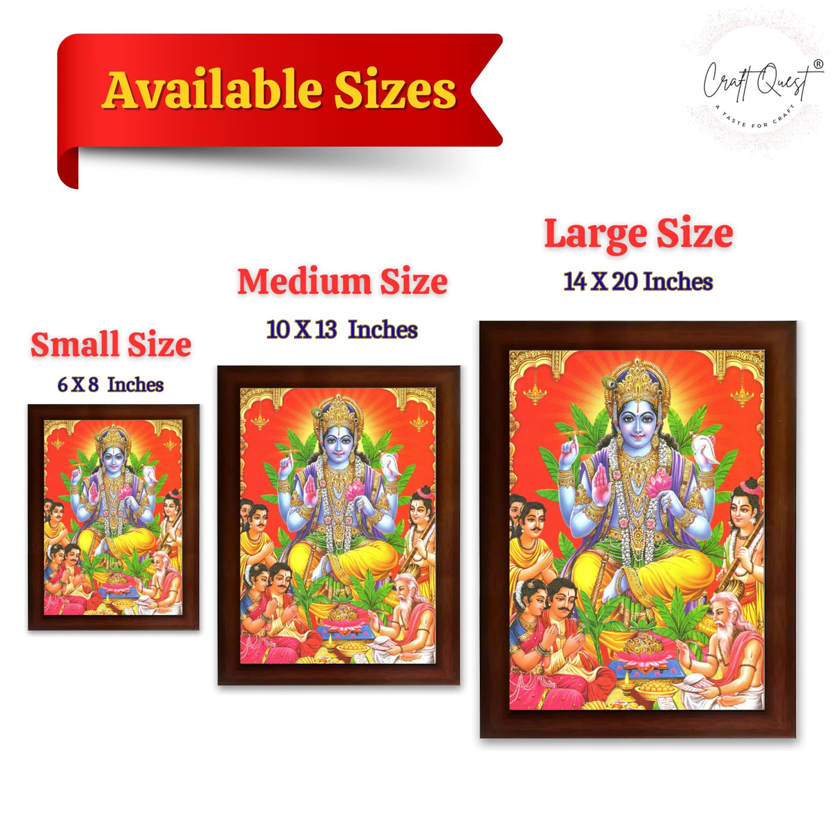 CRAFT QUEST Lord Satyanarayana Swami| Bhagwan Satyanarayan Wall Painting Religious Wood Photo Frame with Acrylic glass