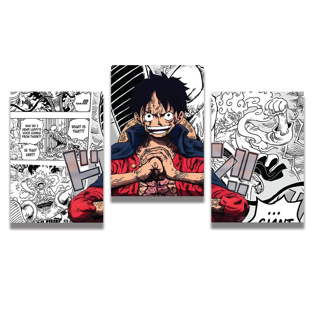 zenithink Luffy One Piece Wall Poster Pack Of 3-A4 Size, 300 GSM Included Glue Dots, Paper Home Decor Art Poster For Bedroom, Living room, Office, No Frame