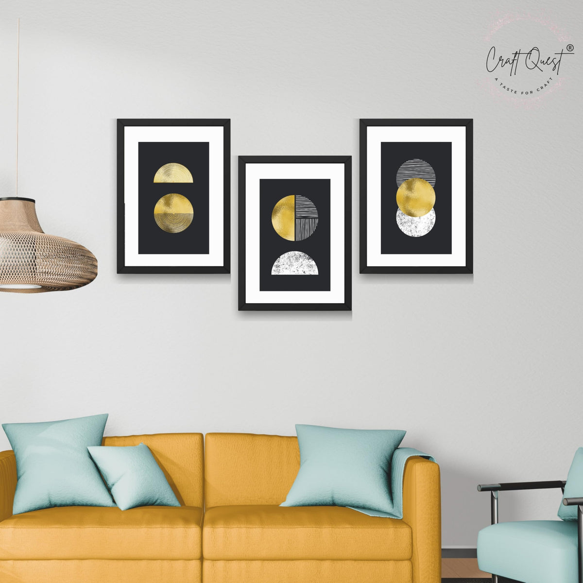 CRAFT QUEST Modern Minimalist Mid Century Abstract Wall Art | Set of 3 Frames for Home Decoration | Ideal for Living Room, Bedroom & Offices