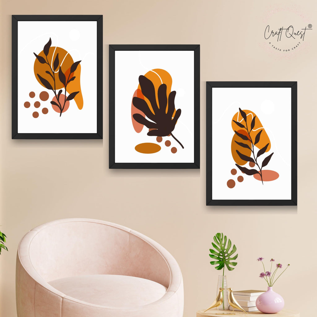 CRAFT QUEST Wall Art Decor Paintings | Set of 3 BOHO Wall Art Frames for Home Decoration | Ideal for Living Room, Bedroom & Office