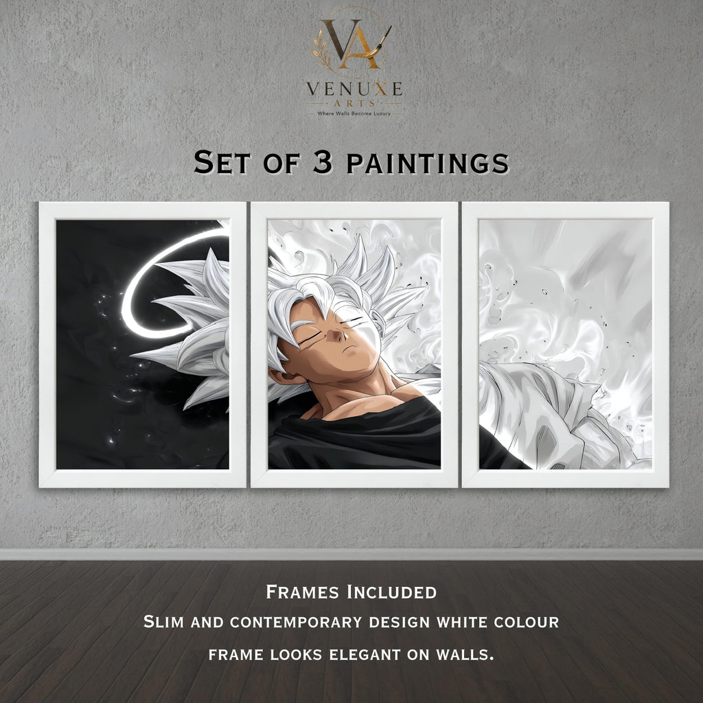VENUXE ARTS Set Of 3 Anime Characters Wall Framed |Anime Characters Framed Poster for Living Room Bedroom Gaming Room Studio Wall Decor