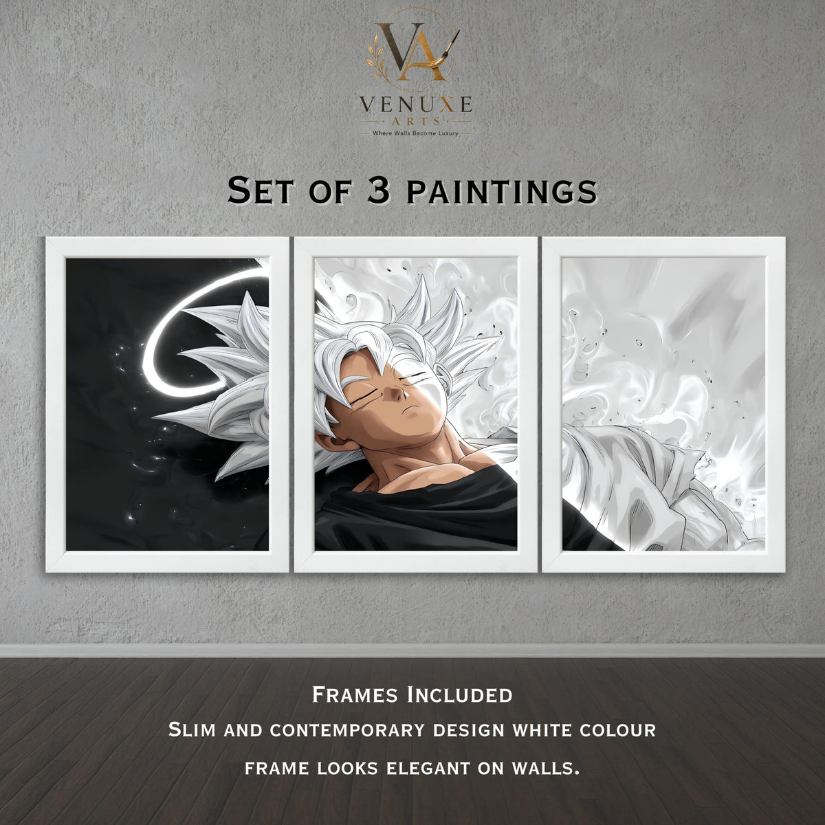 VENUXE ARTS Set Of 3 Anime Characters Wall Framed |Anime Characters Framed Poster for Living Room Bedroom Gaming Room Studio Wall Decor