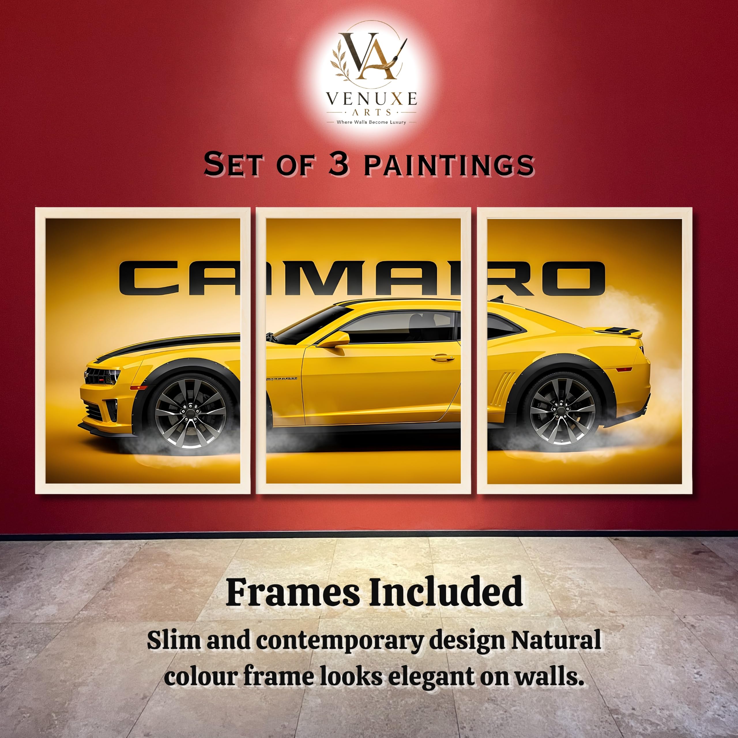 VENUXE ARTS Set Of 3 Big Sports Cars Framed Posters Gift Items for Boys Room Wall Decoration Bedroom, Living Room, Office, Studio Décor | Car Poster Frame for Wall Décor