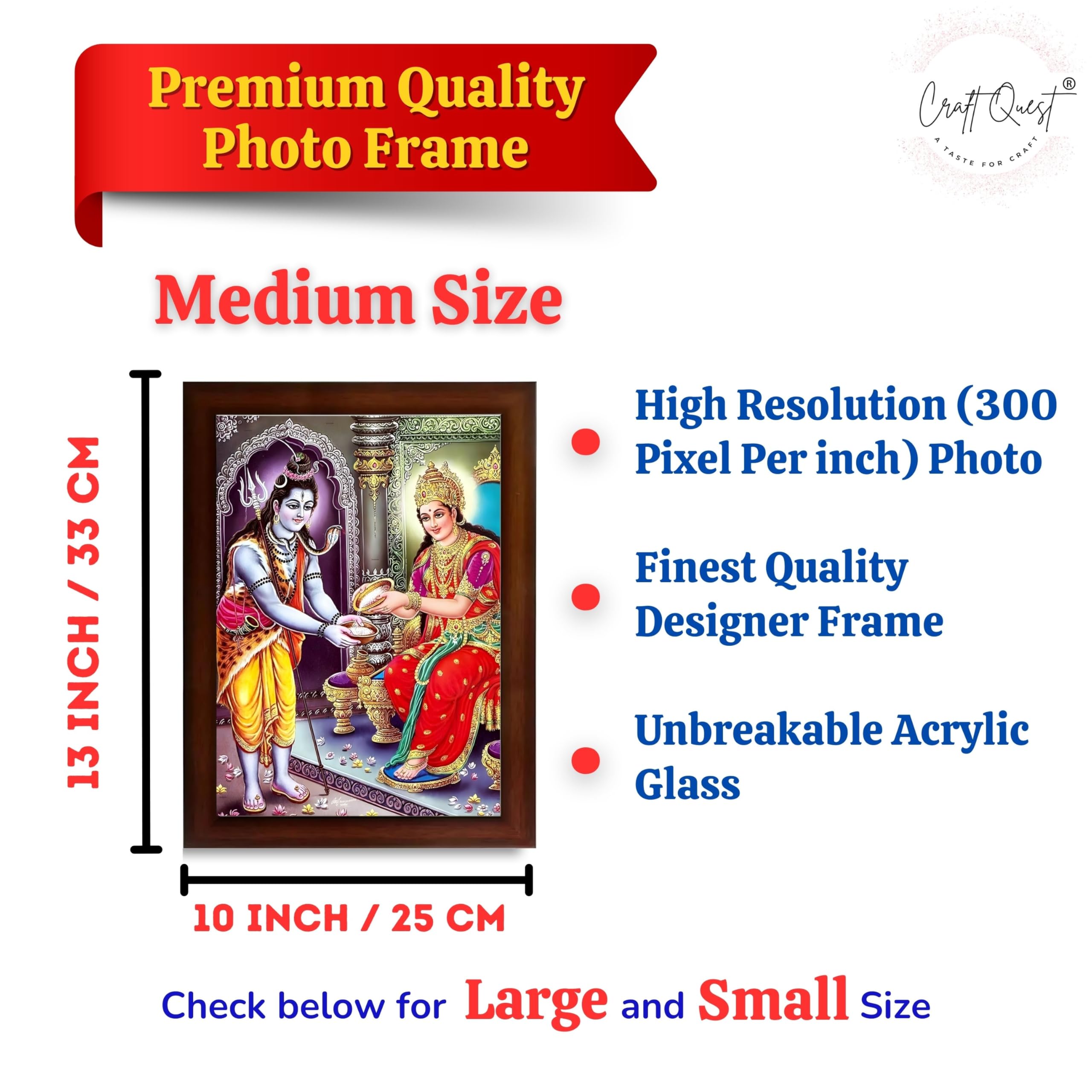 CRAFT QUEST Shiva & Maa Annapurna devi sitting on throne photo frame with Acrylic Glass for Home Kitchen, Restraunt, Business