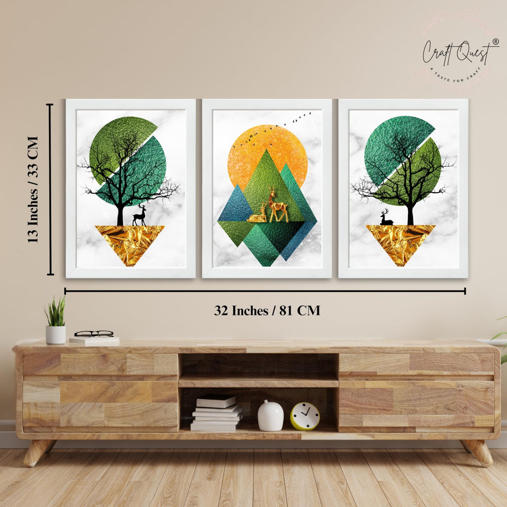 CRAFT QUEST Modern Art Abstract Wall Art | Set of 3 Frames for Home Decoration | Ideal for Living Room, Bedroom & Offices