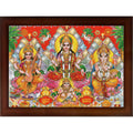 Craft Quest Goddess Lakshmi Devi with ganesh ji and saraswati maa Wall Painting Frame Home Decor Landscape (Synthetic, Matte Finish, Brown, Large Size, 14 X 10 Inch)