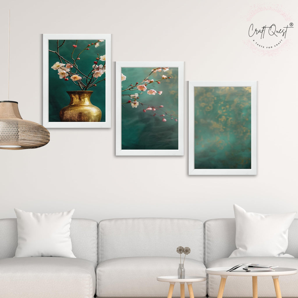 CRAFT QUEST Nature Inspired Flowers In Vase Modern Wall Art | Set of 3 Frames for Home Decoration | Ideal for Living Room, Bedroom & Offices