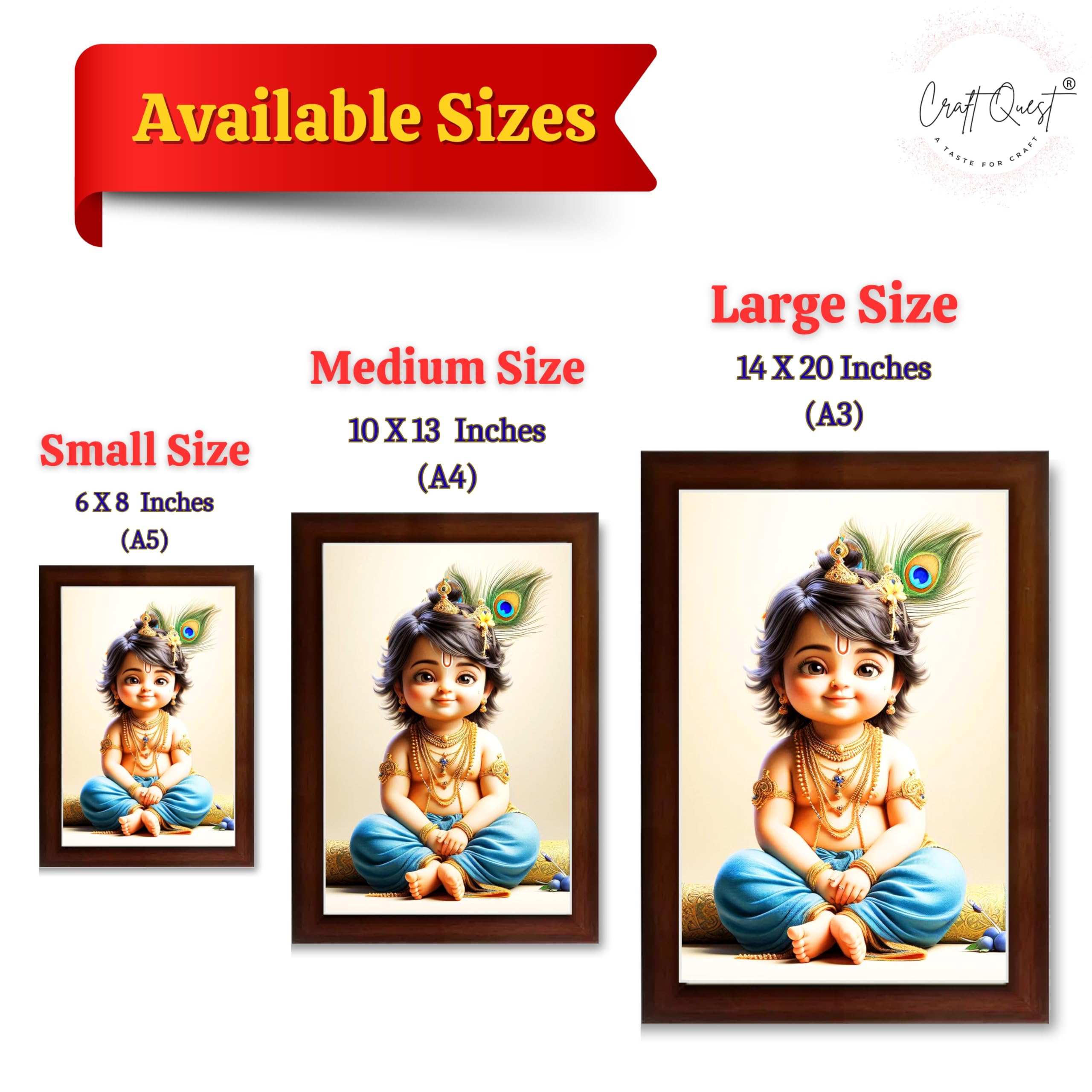 CRAFT QUEST Bal Gopal Painting | Krishna Photo Frames for Walls, Home, Bedroom, Living Room and Home Decor Item
