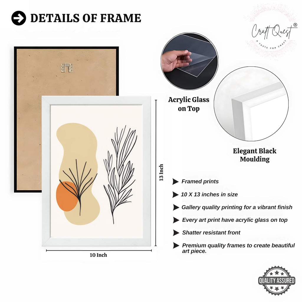 CRAFT QUEST Organic Abstract Line Art Modern Art | Set of 3 Frames for Home Decoration | Ideal for Living Room, Bedroom & Offices