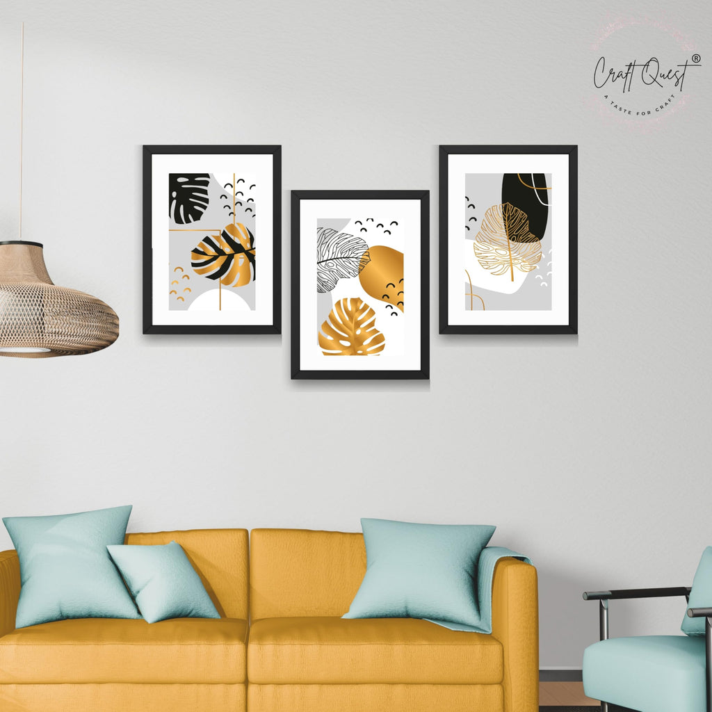 CRAFT QUEST Wall Art Decor Paintings | Set of 3 Abstract Wall Art Frames for Home Decoration | Ideal for Living Room, Bedrooms & Offices