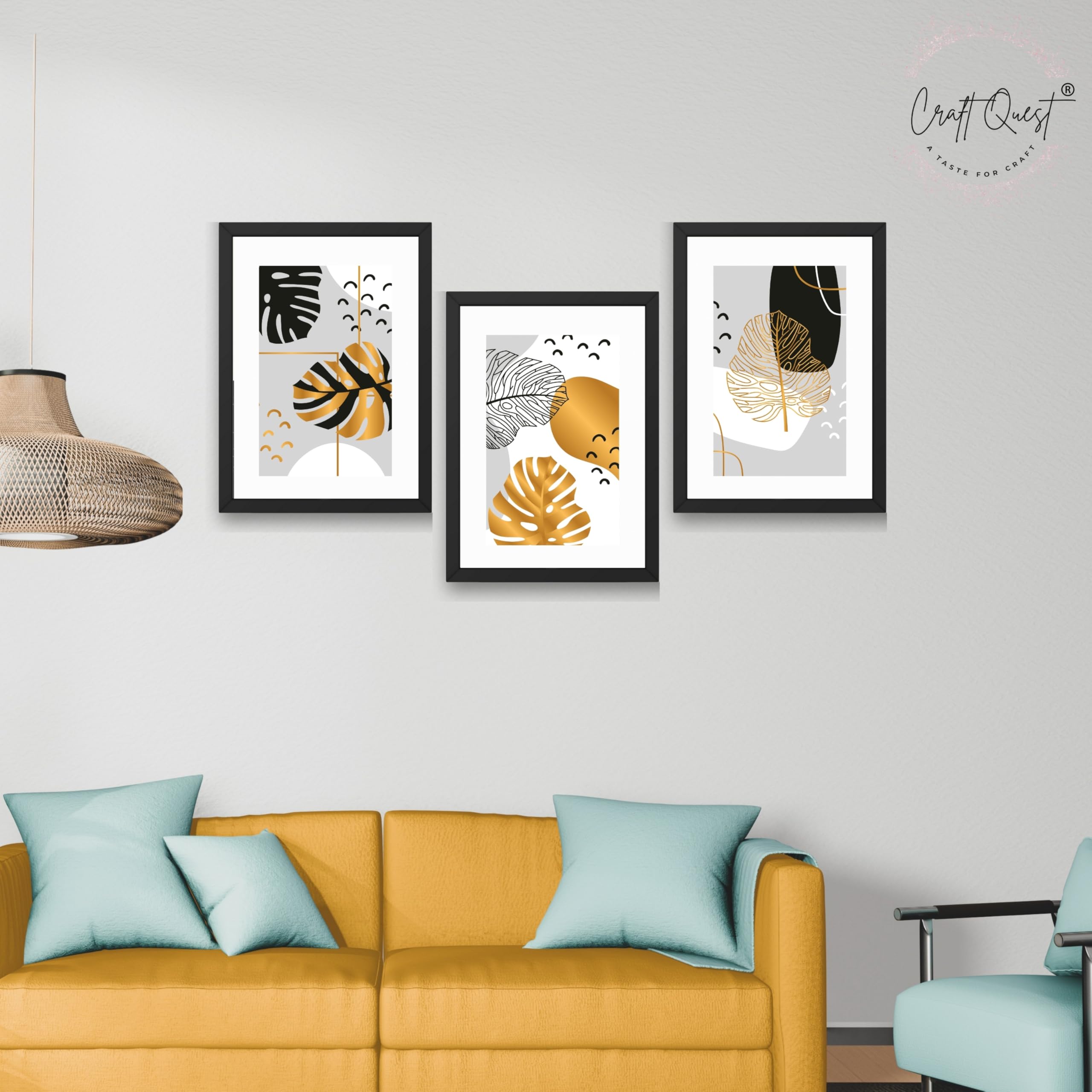 CRAFT QUEST Wall Art Decor Paintings | Set of 3 Abstract Wall Art Frames for Home Decoration | Ideal for Living Room, Bedrooms & Offices