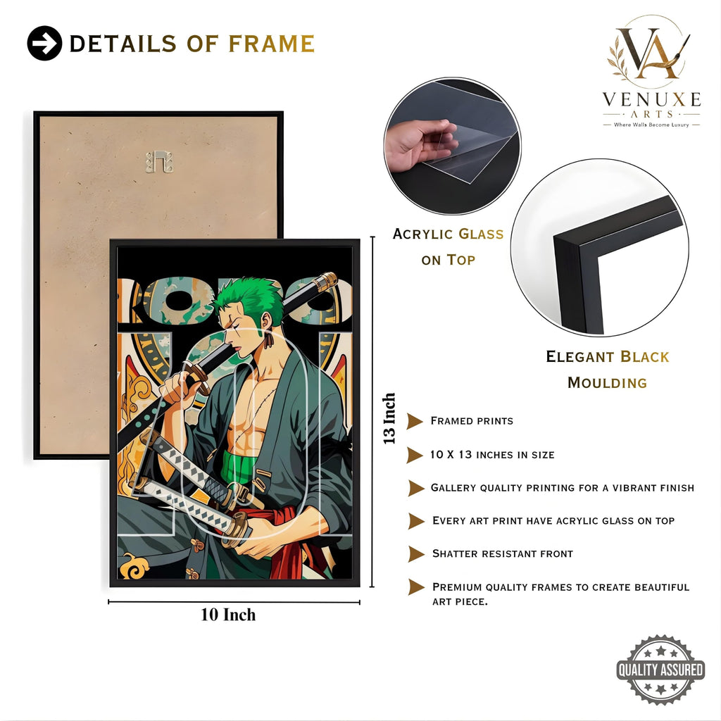 VENUXE ARTS Set Of 3 Anime Characters Wall Framed |Anime Characters Framed Poster for Living Room Bedroom Gaming Room Studio Wall Decor