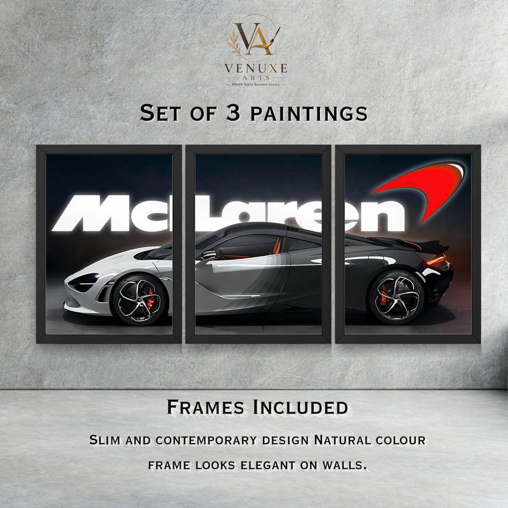 VENUXE ARTS Set Of 3 Big Sports Cars Framed Posters Gift Items for Boys Room Wall Decoration Bedroom Living Room Office Studio Décor | Car Poster Frame for Wall Décor